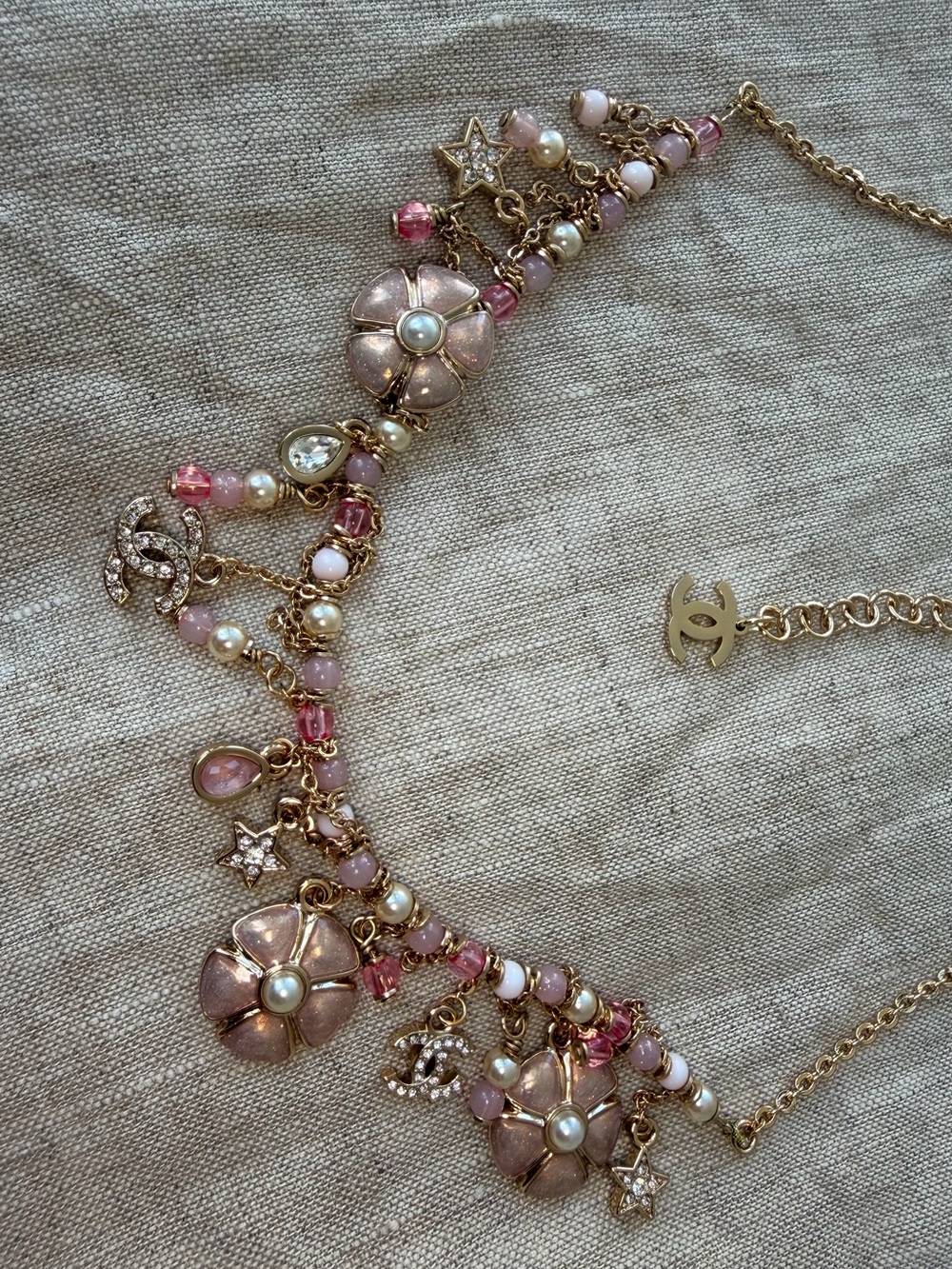 🌸CHANEL Gold Chain Necklace with Pink Floral Charms🌸 - Picture 6 of 9